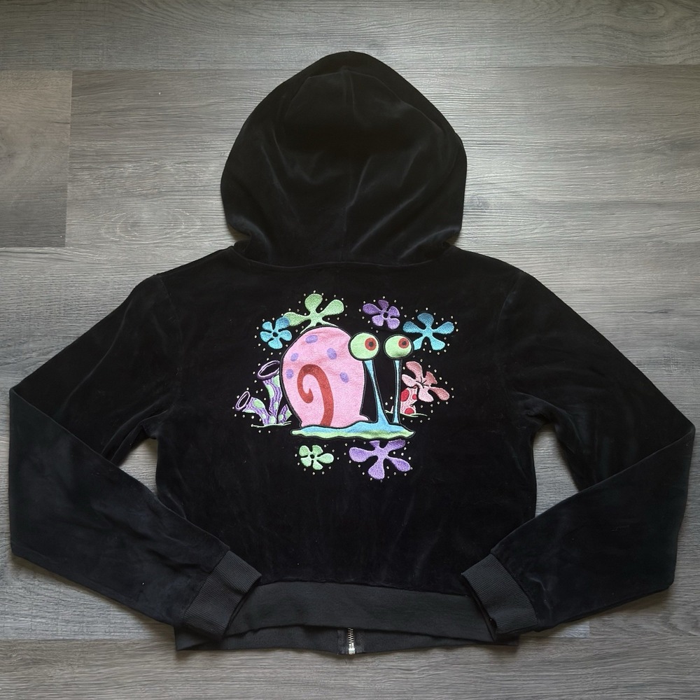 Dolls Kill X Spongebob Gary Velour Cropped Zip Hoodie Womens L Y2K Style